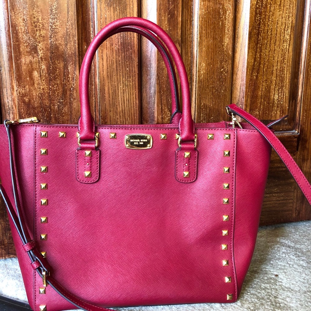 Michael Kors Burgundy Large Stud Tote Bag